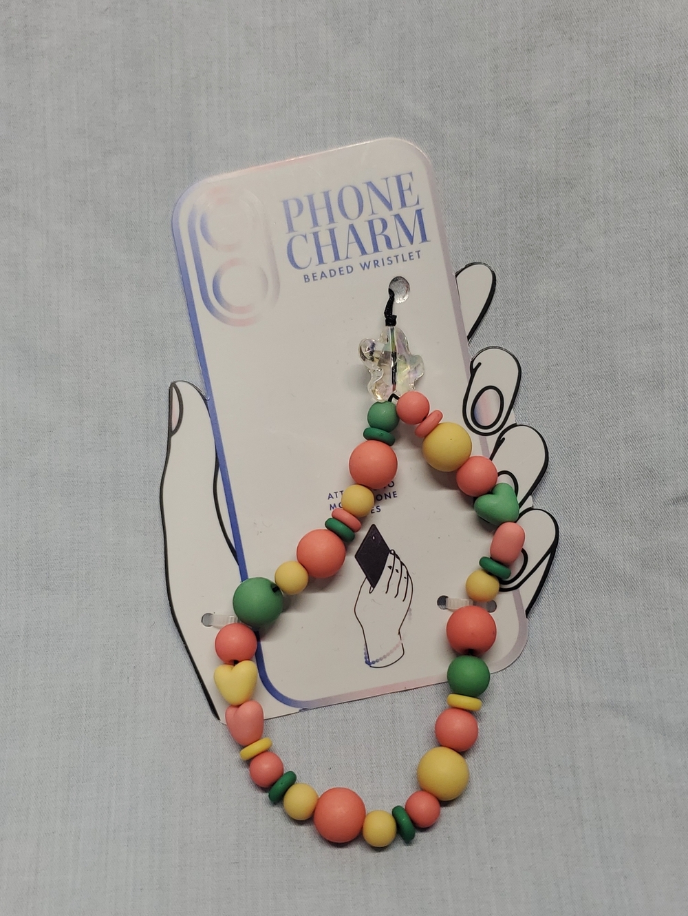 Beaded Phone Charm Wristlet in Coral, Green & Yellow - Unbranded